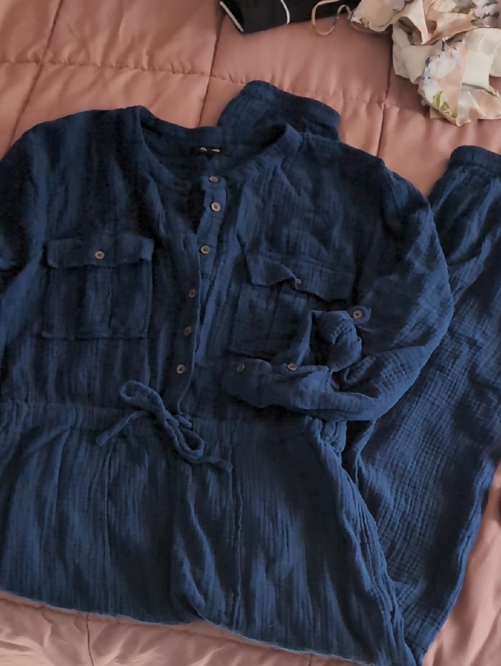 Madewell 12 Blue Cotton Jumpsuit Light Weight Navy Button Taper Pockets